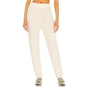 L'Academie Boucle Jogger Women's Small White Ivory Cream Fuzzy Pants Loungewear